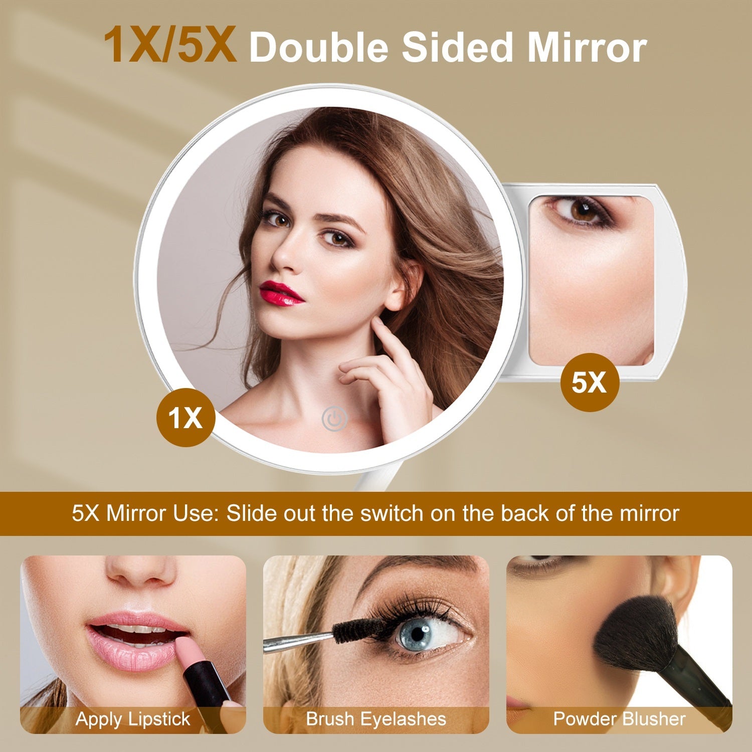 1Pc 7.48In 5X Magnifying Lighted Makeup Mirror