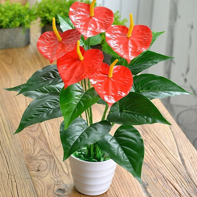 Artificial Green Plant 18 Head Anthurium Andraeanum Lind Flower