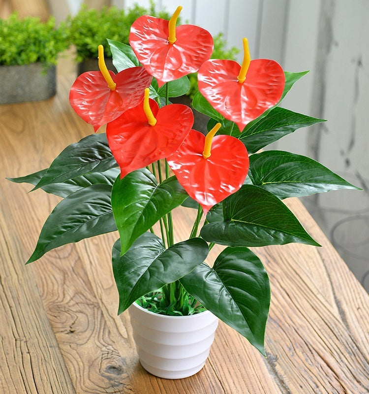 Artificial Green Plant 18 Head Anthurium Andraeanum Lind Flower