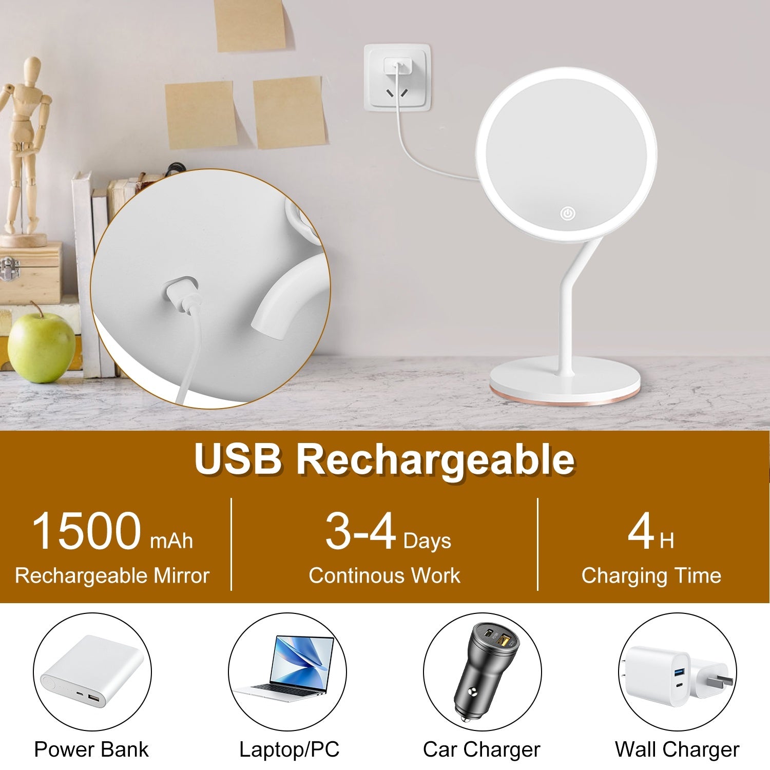 1Pc 7.48In 5X Magnifying Lighted Makeup Mirror