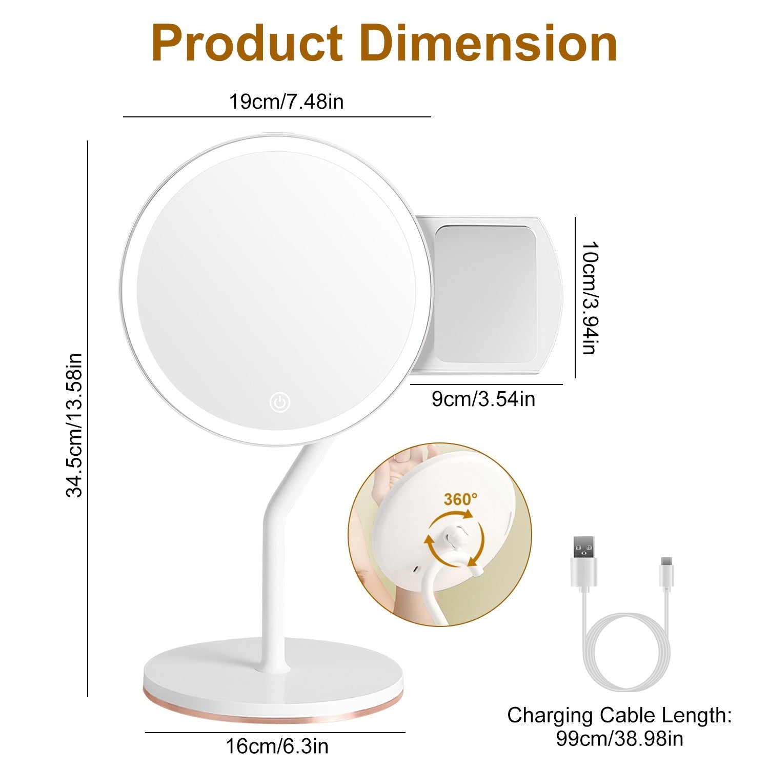 1Pc 7.48In 5X Magnifying Lighted Makeup Mirror